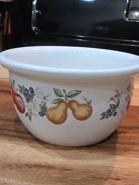 Corelle White Ceramic Serving Bowl with Pear and Fruit Motif